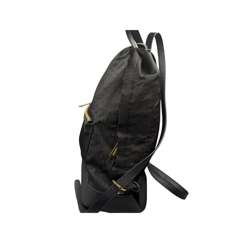NWT‎ Michael Kors Morgan Medium Black Signature Jacquard & Leather Trim Backpack
